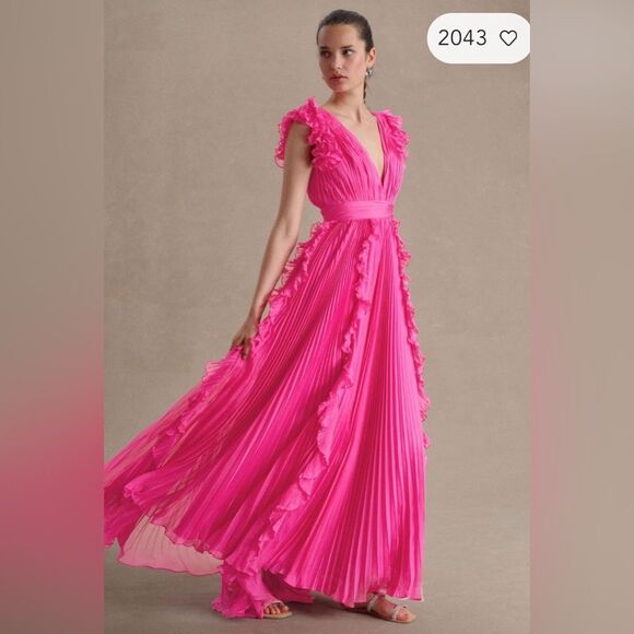 Mac Duggal Pleated Ruffle Cap Sleeve Chiffon Gown/ size 12 - Picture 1 of 8